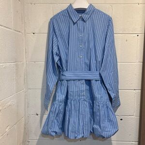 Free Assembly bubble hem dress blue white striped long sleeve belted size XL